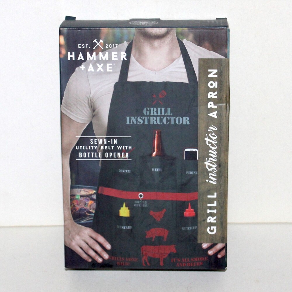 Hammer + Axe BBQ Grill Instructor Apron with bottle opener pockets fun